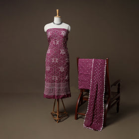 Kutch Bandhani Sequin & Mirror Work Satin Cotton Unstitched Dress Material: Kurta, Bottom & Dupatta 57