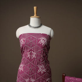 Kutch Bandhani Sequin & Mirror Work Satin Cotton Unstitched Dress Material: Kurta, Bottom & Dupatta 57