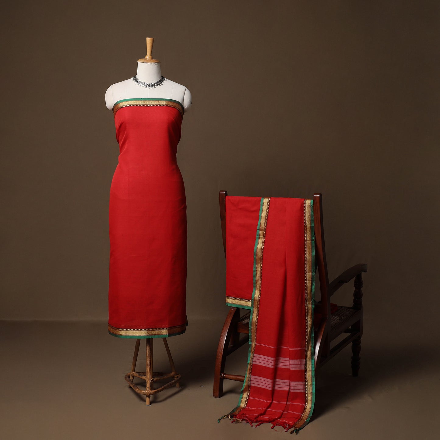 Dharwad Mercerised Cotton 3pc Unstitched Dress Material Suit Set with Woven Border 22