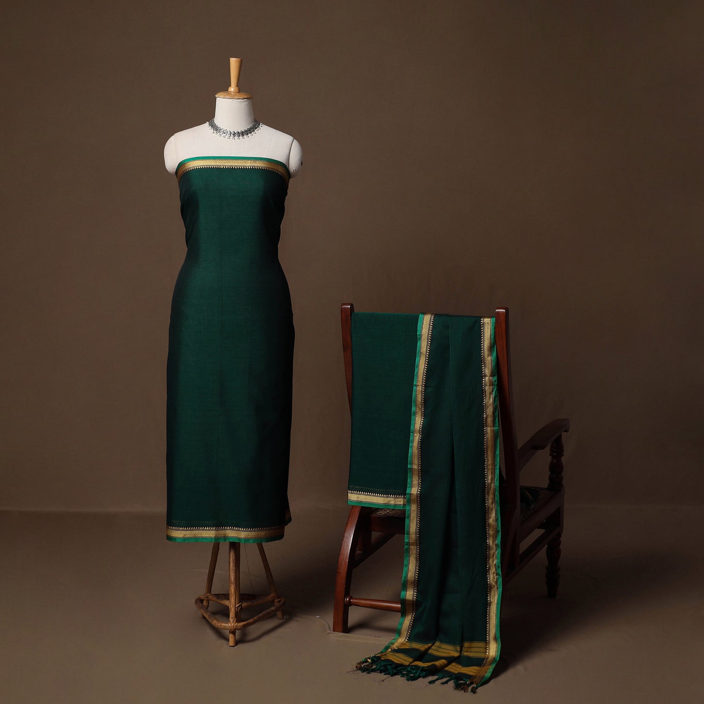 Dharwad Mercerised Cotton 3pc Unstitched Dress Material Suit Set with Woven Border 23