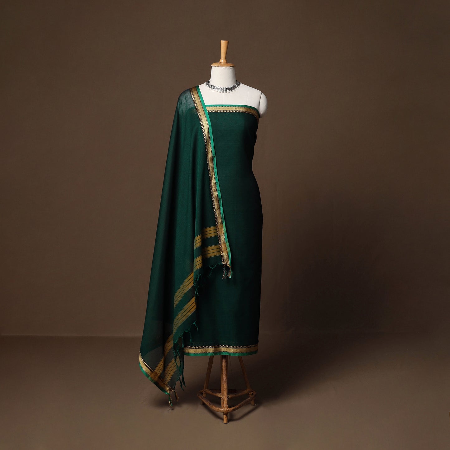 Dharwad Mercerised Cotton 3pc Unstitched Dress Material Suit Set with Woven Border 23