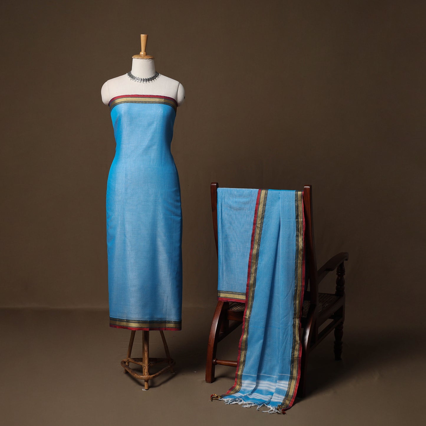 Dharwad Mercerised Cotton 3pc Unstitched Dress Material Suit Set with Woven Border 24