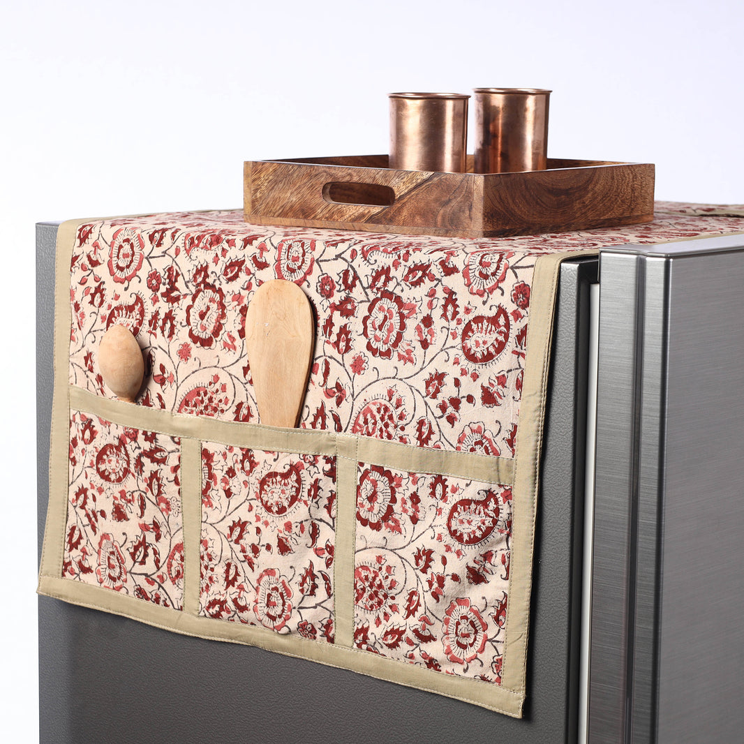 Green - Handmade Cotton Fridge Top Cover with Multiple Pockets