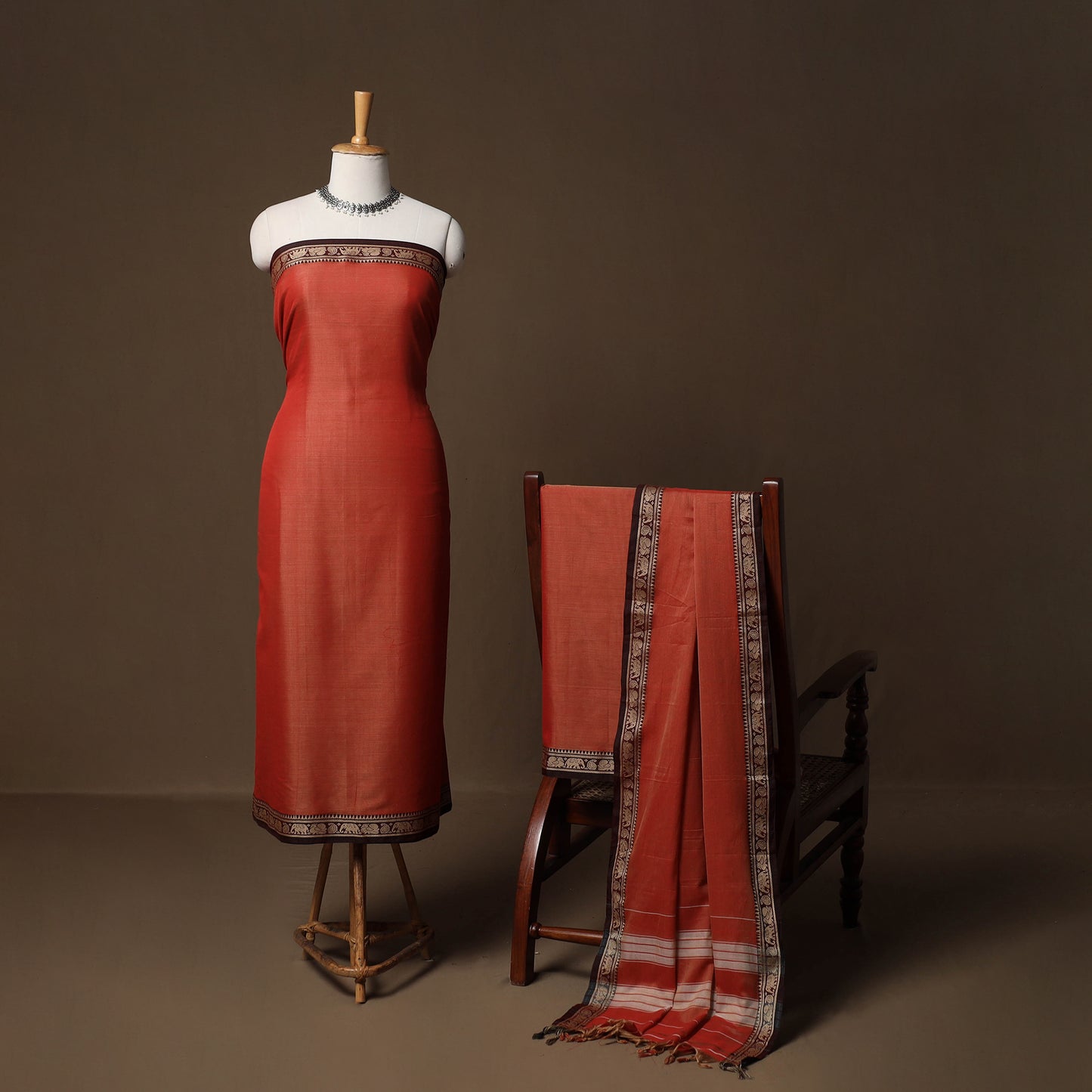 Dharwad Mercerised Cotton 3pc Unstitched Dress Material Suit Set with Woven Border 38