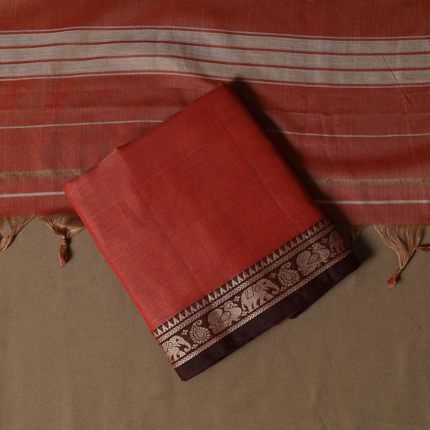 Dharwad Mercerised Cotton 3pc Unstitched Dress Material Suit Set with Woven Border 38
