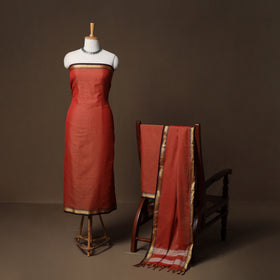 Dharwad Mercerised Cotton 3pc Unstitched Dress Material Suit Set with Woven Border 25