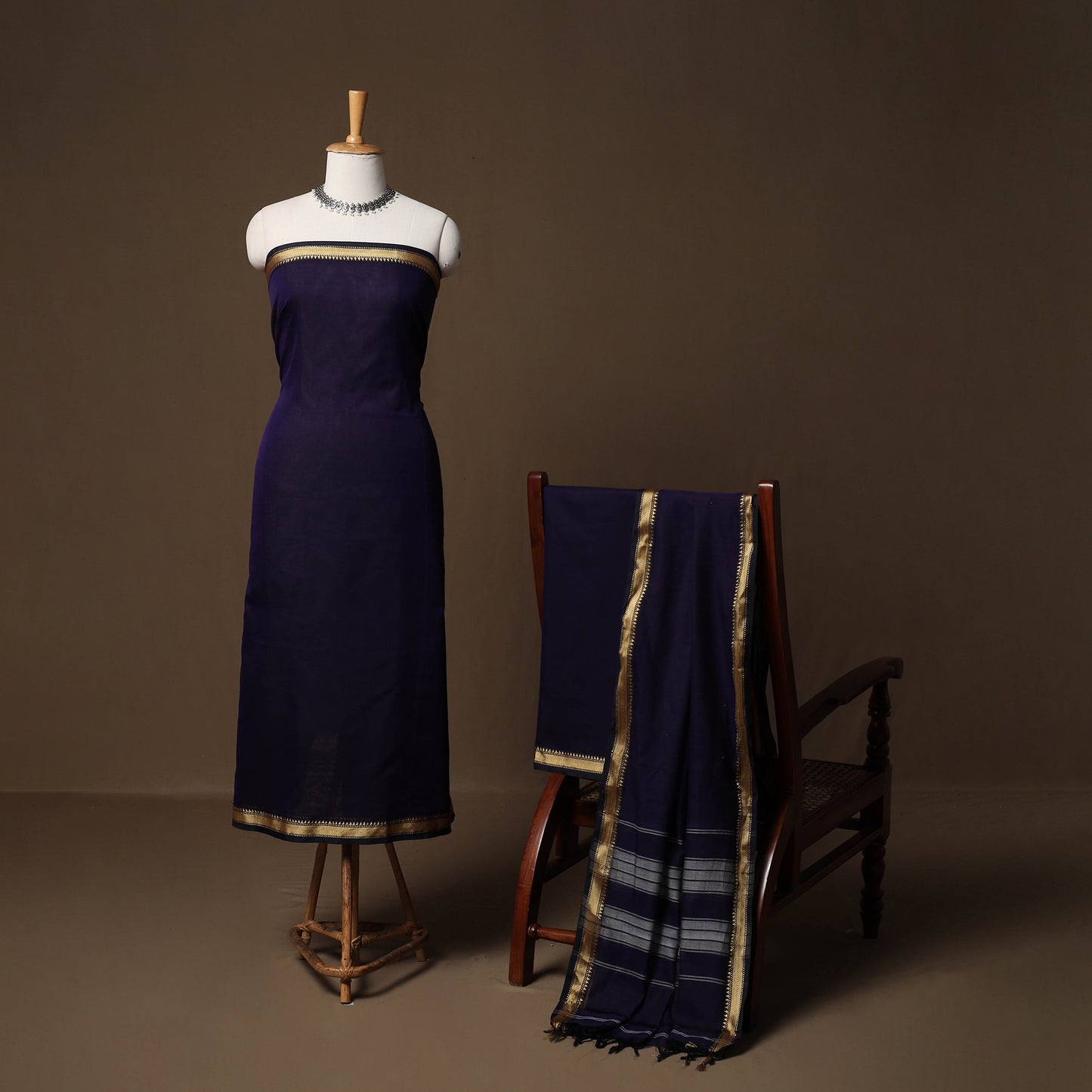 Dharwad Mercerised Cotton 3pc Unstitched Dress Material Suit Set with Woven Border 26