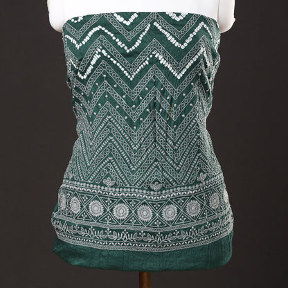 Green - 3pc Kutch Bandhani Tie-Dye Satin Cotton Suit Material Set 12