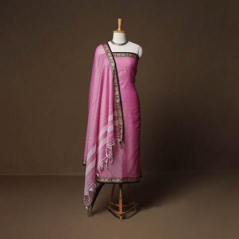 Dharwad Mercerised Cotton 3pc Unstitched Dress Material Suit Set with Woven Border 27