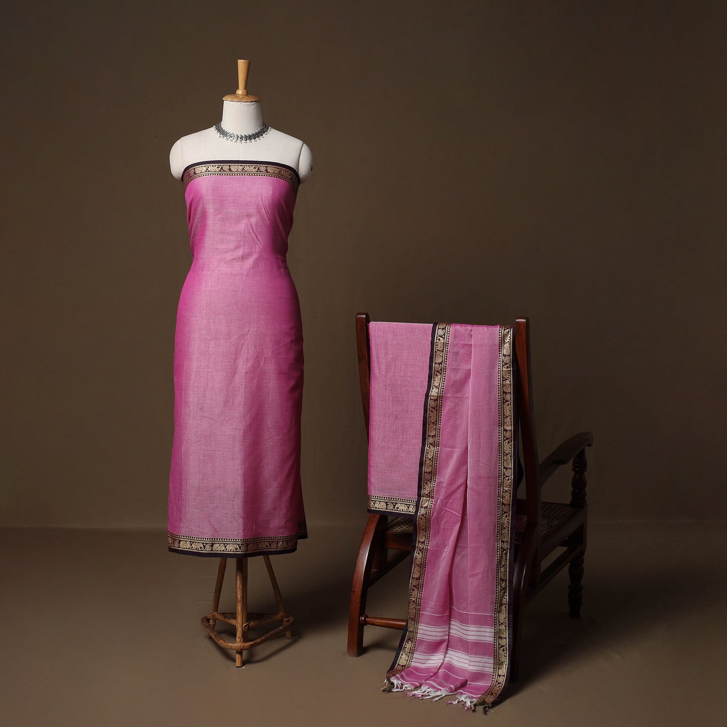 Dharwad Mercerised Cotton 3pc Unstitched Dress Material Suit Set with Woven Border 27