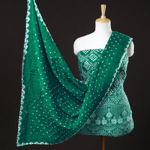 3pc Kutch Bandhani Tie-Dye Satin Cotton Suit Material Set 14