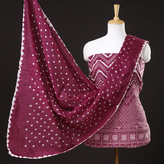 3pc Kutch Bandhani Tie-Dye Satin Cotton Suit Material Set 11