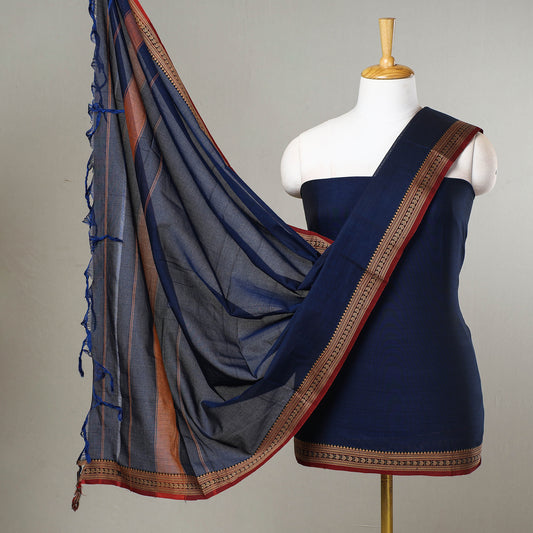 Blue - 3pc Dharwad Cotton Suit Material Set