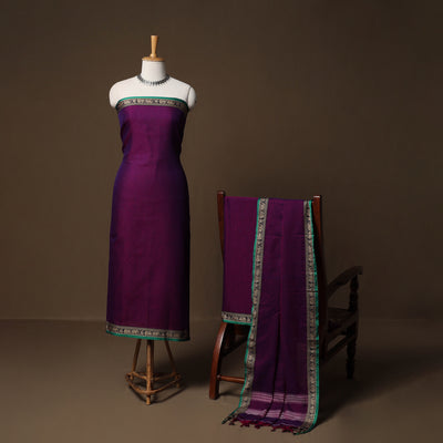 Dharwad Mercerised Cotton 3pc Unstitched Dress Material Suit Set with Woven Border 30