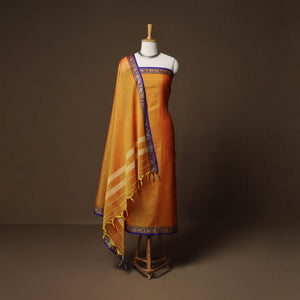 Yellow - Dharwad Mercerised Cotton 3pc Unstitched Dress Material Suit Set with Woven Border 31