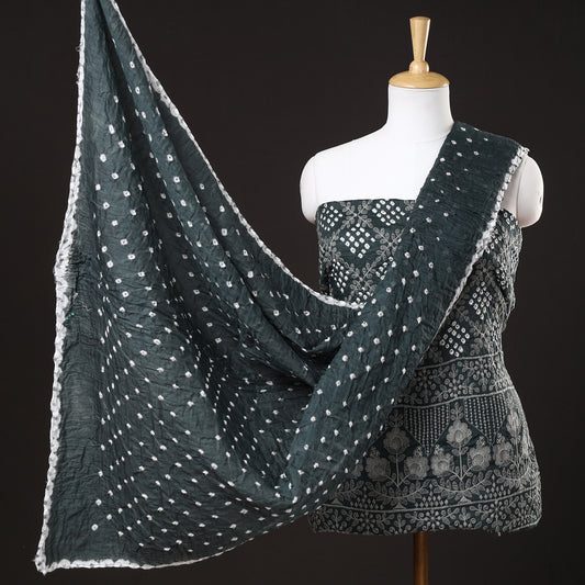 Black - 3pc Kutch Bandhani Tie-Dye Satin Cotton Suit Material Set 20