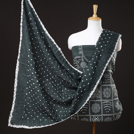 Black - 3pc Kutch Bandhani Tie-Dye Satin Cotton Suit Material Set 22
