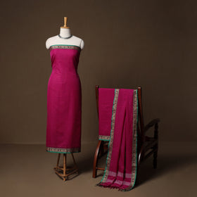 Dharwad Mercerised Cotton 3pc Unstitched Dress Material Suit Set with Woven Border 32