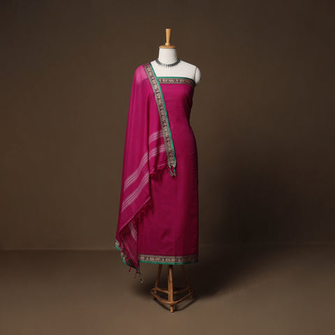Dharwad Mercerised Cotton 3pc Unstitched Dress Material Suit Set with Woven Border 32