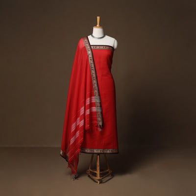 Dharwad Mercerised Cotton 3pc Unstitched Dress Material Suit Set with Woven Border 33