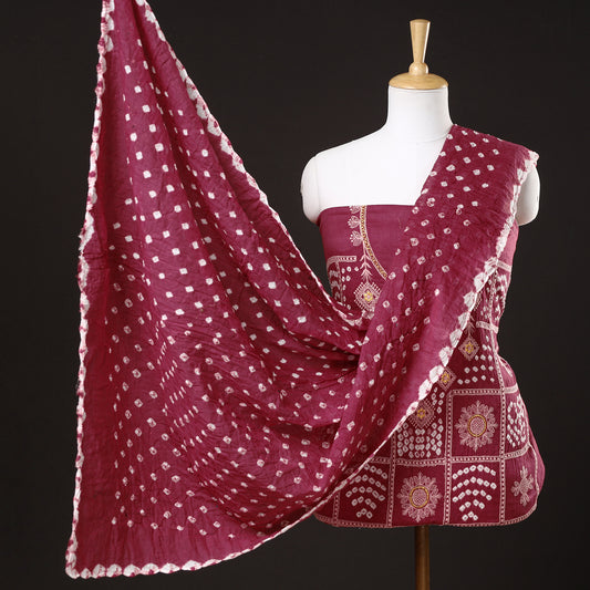 Purple - 3pc Kutch Bandhani Tie-Dye Satin Cotton Suit Material Set 26