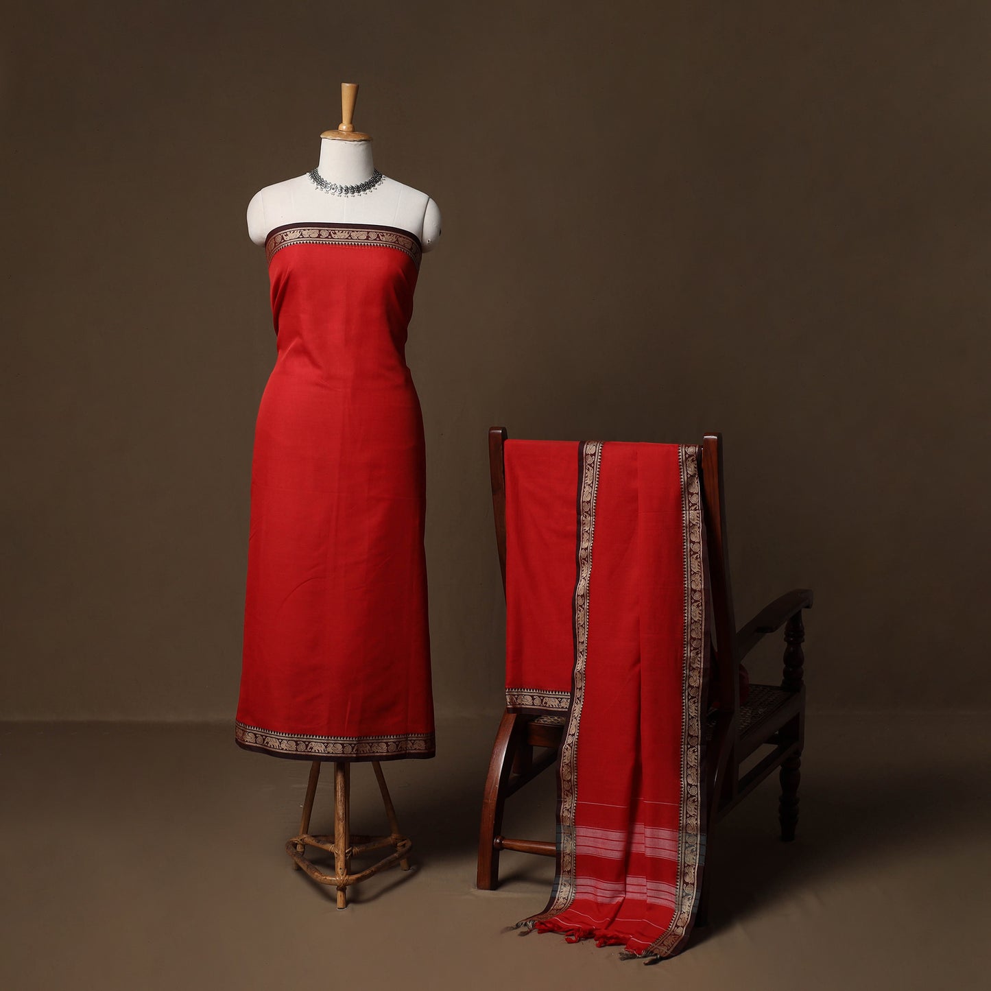 Dharwad Mercerised Cotton 3pc Unstitched Dress Material Suit Set with Woven Border 33