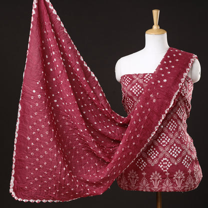 Maroon - 3pc Kutch Bandhani Tie-Dye Mirror Work Satin Cotton Suit Material Set 29
