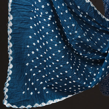 Blue - 3pc Kutch Bandhani Tie-Dye Mirror Work Satin Cotton Suit Material Set 30