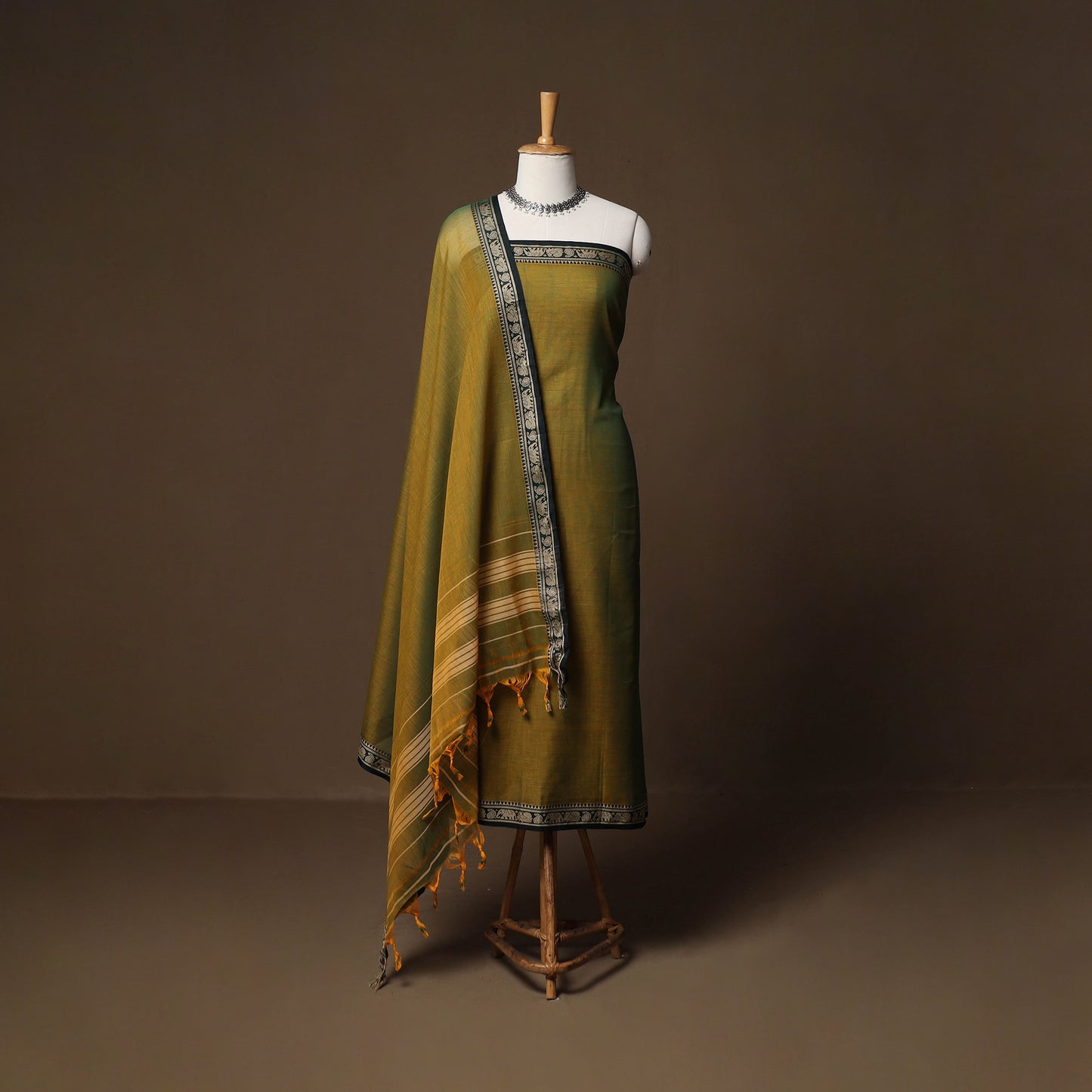 Dharwad Mercerised Cotton 3pc Unstitched Dress Material Suit Set with Woven Border 34