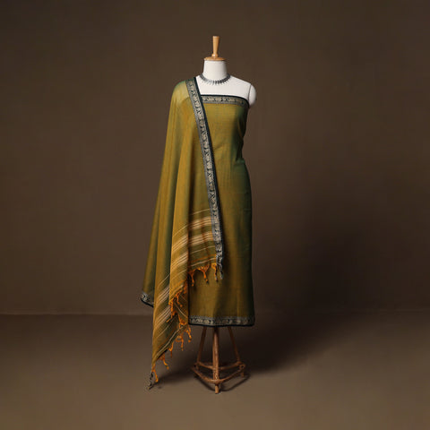 Dharwad Mercerised Cotton 3pc Unstitched Dress Material Suit Set with Woven Border 34