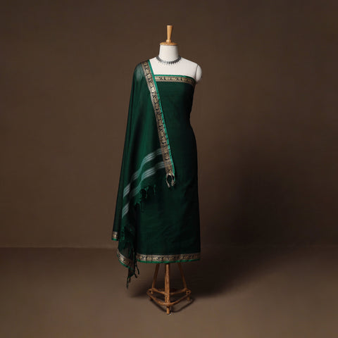 Dharwad Mercerised Cotton 3pc Unstitched Dress Material Suit Set with Woven Border 35
