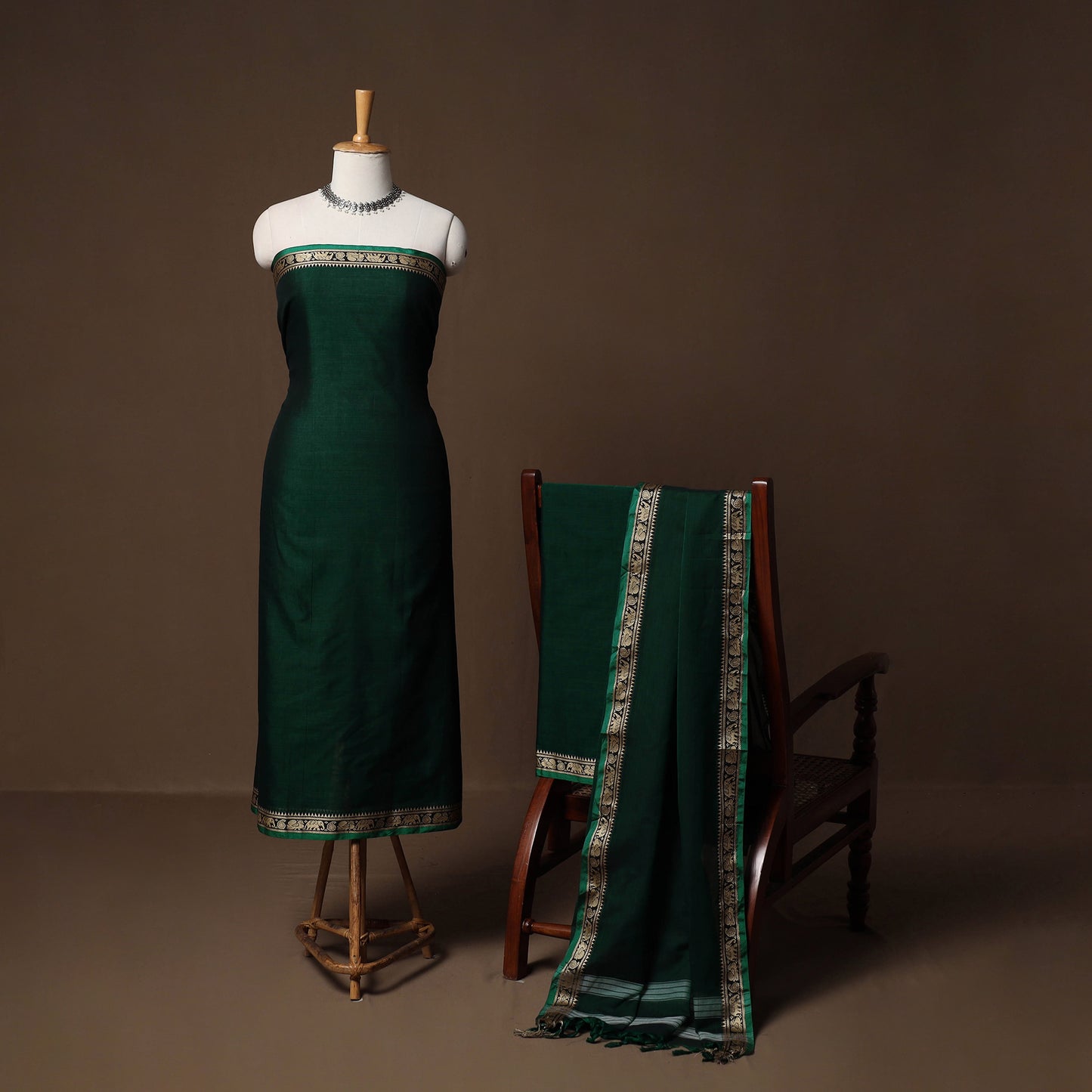 Dharwad Mercerised Cotton 3pc Unstitched Dress Material Suit Set with Woven Border 35