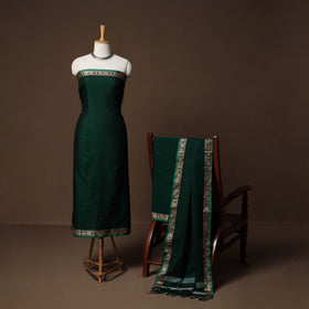 Dharwad Mercerised Cotton 3pc Unstitched Dress Material Suit Set with Woven Border 35