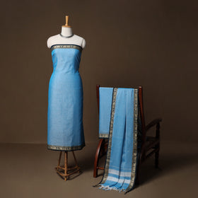 Dharwad Mercerised Cotton 3pc Unstitched Dress Material Suit Set with Woven Border 36