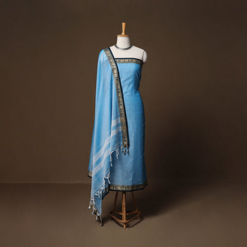 Dharwad Mercerised Cotton 3pc Unstitched Dress Material Suit Set with Woven Border 36