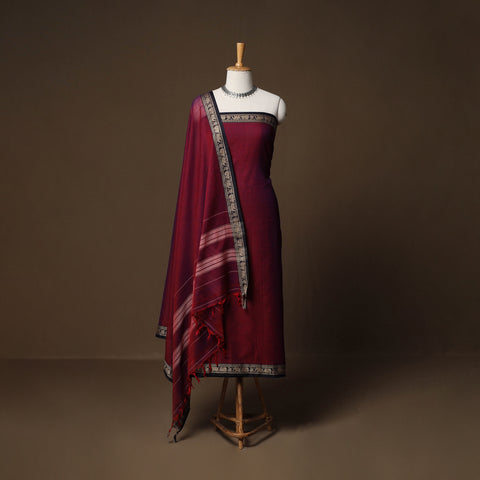 Dharwad Mercerised Cotton 3pc Unstitched Dress Material Suit Set with Woven Border 37
