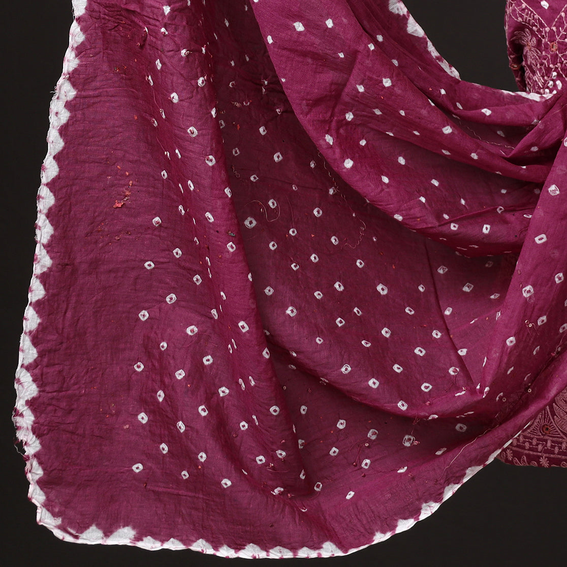Purple - 3pc Kutch Bandhani Tie-Dye Mirror Work Satin Cotton Suit Material Set 38