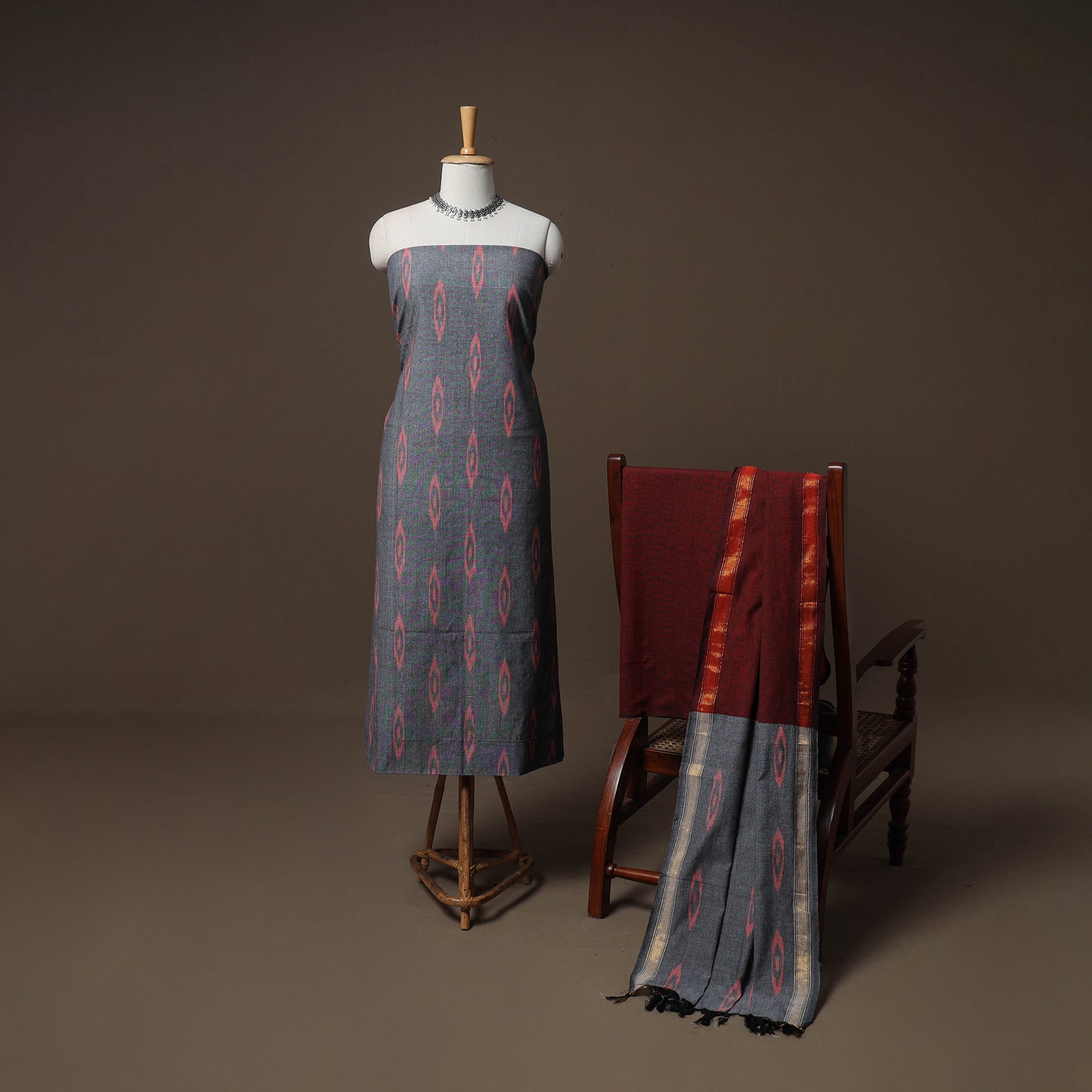 Pochampally Ikat Cotton 3pc Unstitched Dress Material Suit Set 10