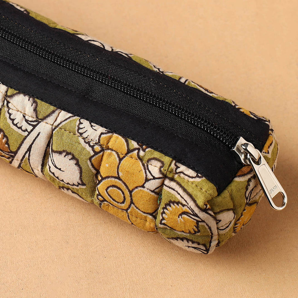 Green - Handcrafted Quilted Cotton Multipurpose Pencil Pouch 05