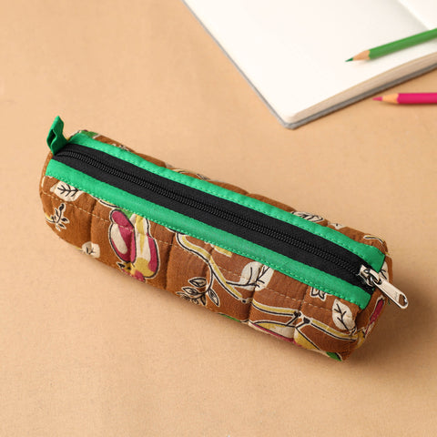 Orange - Handcrafted Quilted Cotton Pencil Pouch 09