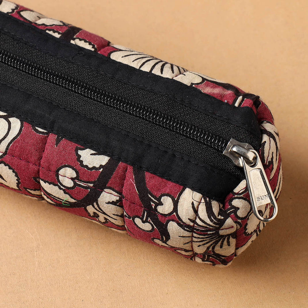 Maroon - Handcrafted Quilted Cotton Multipurpose Pencil Pouch 13