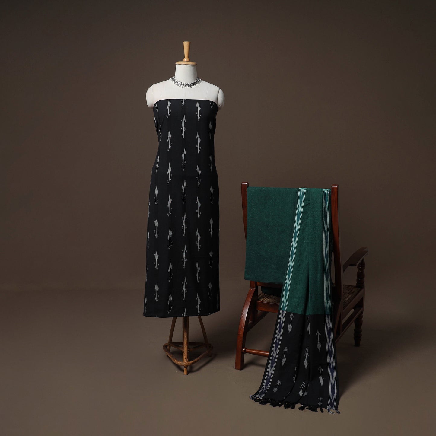 Pochampally Ikat Cotton 3pc Unstitched Dress Material Suit Set 12