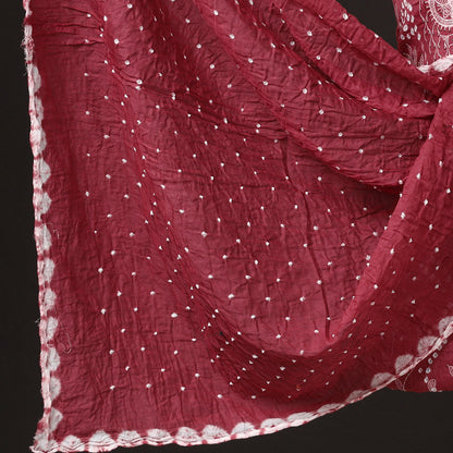 Maroon - 3pc Kutch Bandhani Tie-Dye Sequin Work Satin Cotton Suit Material Set 53