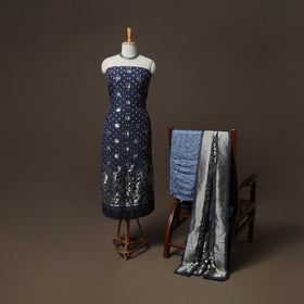 Bandhani Modal Silk Nakshi Zari Work Unstitched Dress Material Set: Kurta,Bottom & Dupatta 03
