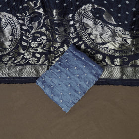 Bandhani Modal Silk Nakshi Zari Work Unstitched Dress Material Set: Kurta,Bottom & Dupatta 03