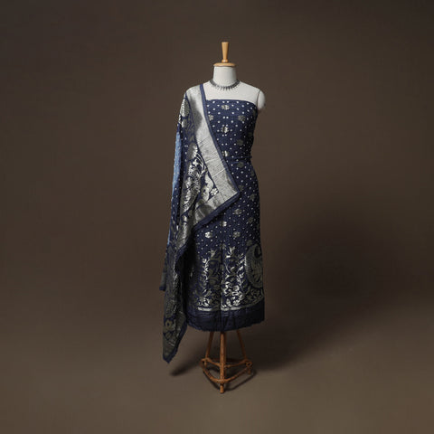 Bandhani Modal Silk Nakshi Zari Work Unstitched Dress Material Set: Kurta,Bottom & Dupatta 03