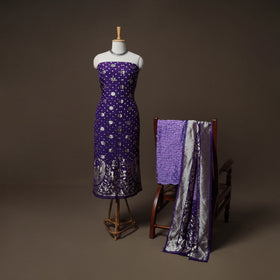 Bandhani Modal Silk Nakshi Zari Work Unstitched Dress Material Set: Kurta,Bottom & Dupatta 05