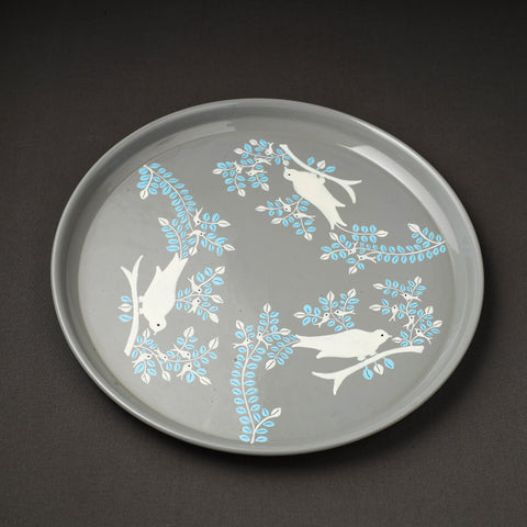 Floral Grey Handpainted Enamelware Stainless Steel Plate 