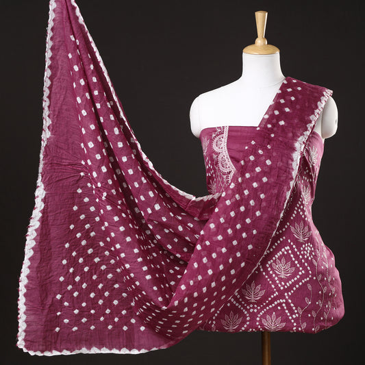 Purple - 3pc Kutch Bandhani Tie-Dye Sequin Work Satin Cotton Suit Material Set 59