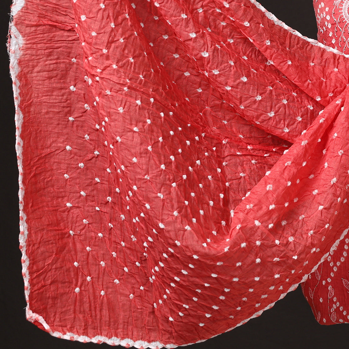 Red - 3pc Kutch Bandhani Tie-Dye Sequin Work Satin Cotton Suit Material Set 61